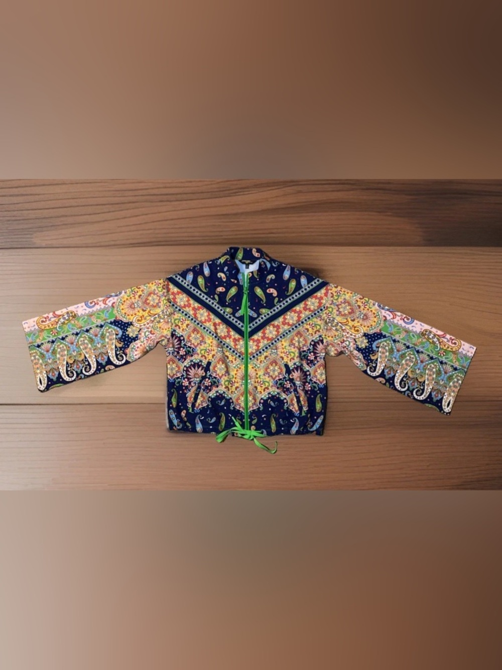 Johnny Was Bee Active Multicolor Zip-Up Jacket S Drawstring Hem Lightweight